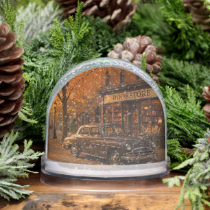 Vintage Fall/Autumn bookstore & car Snow Globe