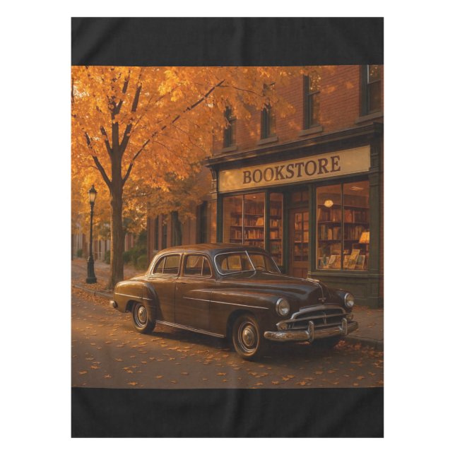 Vintage Fall/Autumn bookstore & car Tablecloth (Front)