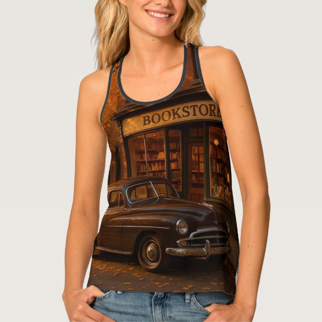 Vintage Fall/Autumn bookstore & car Tank Top (Front)