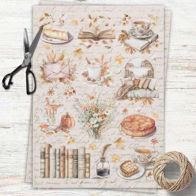 Library Fall Paper Decor Vintage Fall Autumn Cozy Library Decoupage Tissue Paper | Zazzle