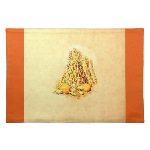 Vintage Fall Autumn Harvest Sheaves Pumpkins Cloth Placemat