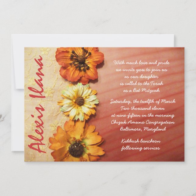 VINTAGE FALL BEAUTY Lacey Bat Mitzvah Invitation (Front)