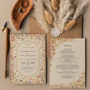 Vintage Fall Beige Wedding Monogram Details and Invitation