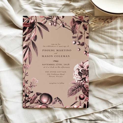 Vintage Fall Botanical Engraving Wedding Invitation