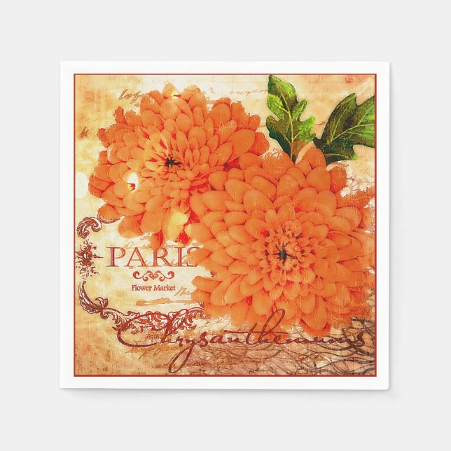 Vintage Fall chrysanthemums Napkins (Front)