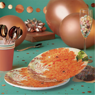 Vintage Fall chrysanthemums Paper Plates