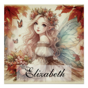Vintage Fall Fairy with Autumn leaves  Poster