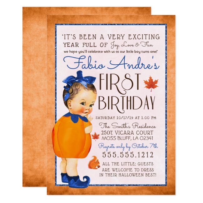Vintage Fall First Pumpkin Birthday Boy Invitation