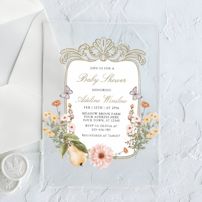 Vintage Fall Floral Baby Shower Acrylic Invitations (Creator Uploaded)