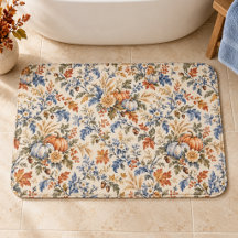 Vintage Fall Floral Blue Cream Earthy Brown