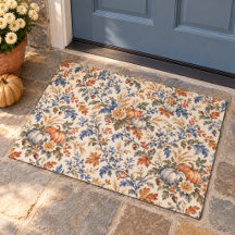 Vintage Fall Floral Blue Cream Earthy Brown
