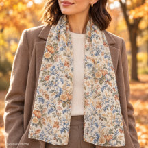 Vintage Fall Floral Blue Cream Earthy Brown