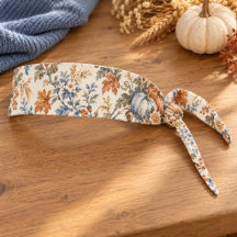 Vintage Fall Floral Blue Cream Earthy Brown