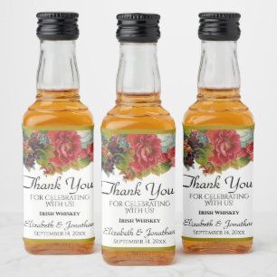 Vintage Fall Floral Boho Wedding Thank You Mini Liquor Bottle Label