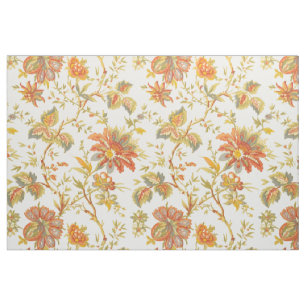 Vintage Fall Floral Leaves Orange Fabric