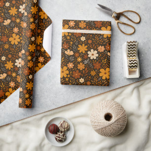 Vintage Fall Floral Pattern – Autumn Flowers Wrapping Paper