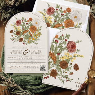Vintage Fall Floral Romantic Autumn Arch Wedding Invitation