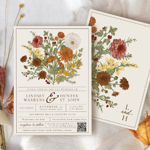 Vintage Fall Floral Romantic Garden Autumn Wedding Invitation