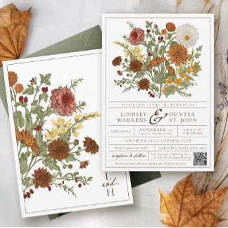 Vintage Fall Floral Romantic Garden Flower Wedding Invitation