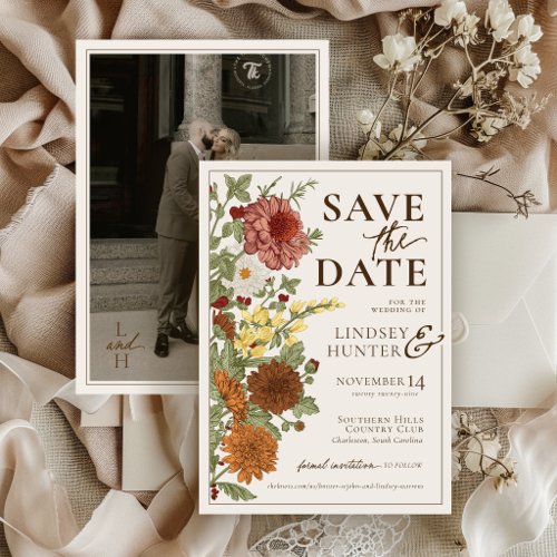 Vintage Fall Floral Romantic Photo Ivory Wedding Save The Date