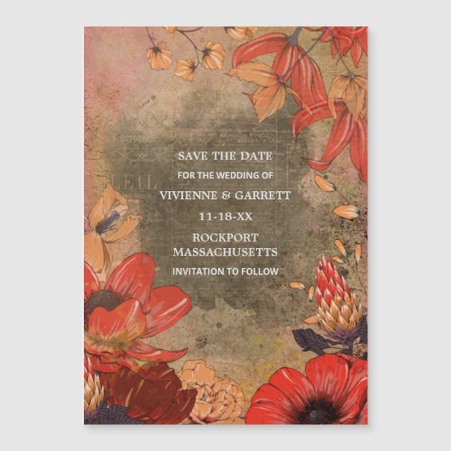 Vintage  Fall Floral Save the Date Magnetic Card