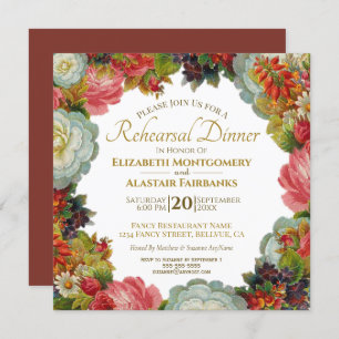 Vintage Fall Floral Wedding Rehearsal Dinner Invitation