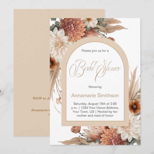 Vintage Fall Flowers Arch Bridal Shower |  Invitation (Front/Back)