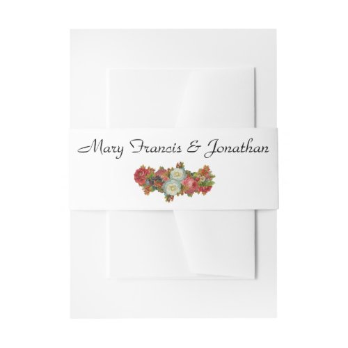 Vintage Fall Flowers Coral Red Wedding Invitation Belly Band