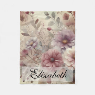 Vintage Fall flowers pastels watercolor painting Fleece Blanket