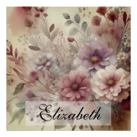 Vintage Fall flowers pastels watercolor painting
