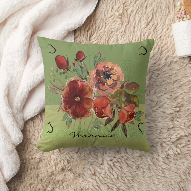 Vintage Fall Flowers Throw Pillow (Blanket)