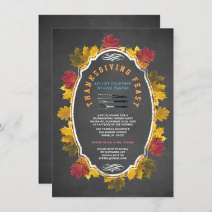 Vintage Fall Foliage Chalk Thanksgiving Feast Invitation