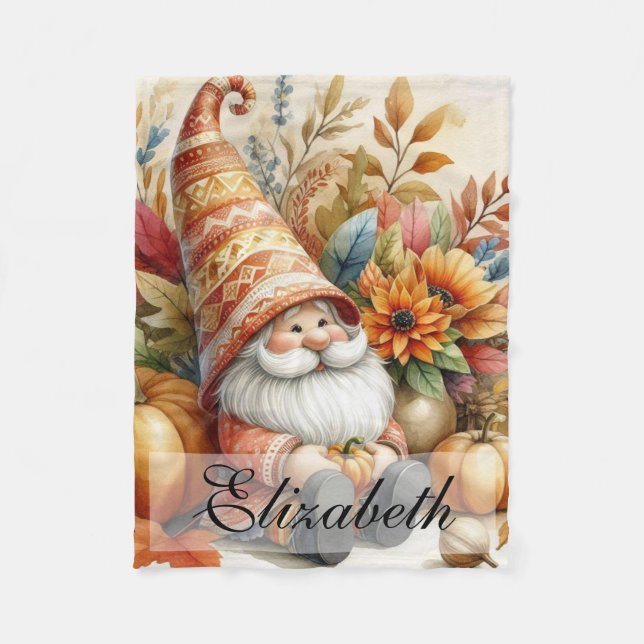 Vintage Fall Gnomes with Autumn leaves  Fleece Blanket (Front)