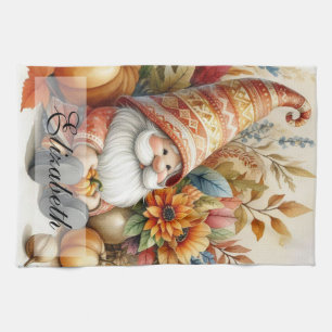 Vintage Fall Gnomes with Autumn leaves Kitchen Towel