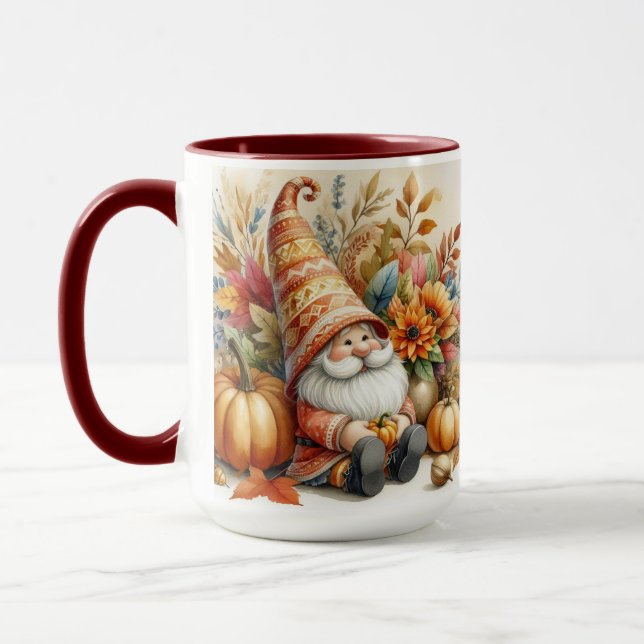 Vintage Fall Gnomes with Autumn leaves  Mug (Left)