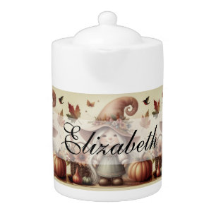 Vintage Fall Gnomes with Autumn leaves Teapot