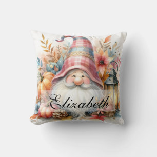 Vintage Fall Gnomes with Autumn leaves  Throw Pillow