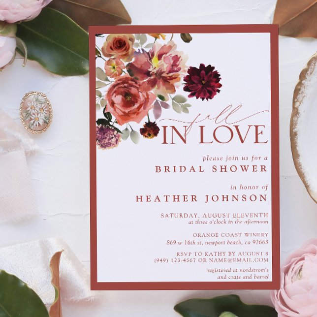 Vintage Fall in Love Floral Bridal Shower Invitation (Easily personalize this pretty Vintage bridal shower invitation for your very special event!)