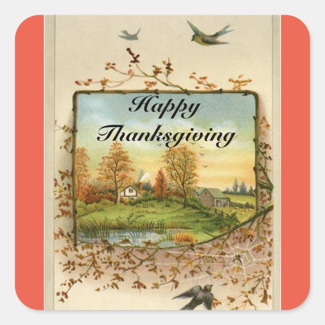 Vintage Fall Landscape Thanksgiving  Stickers (Front)