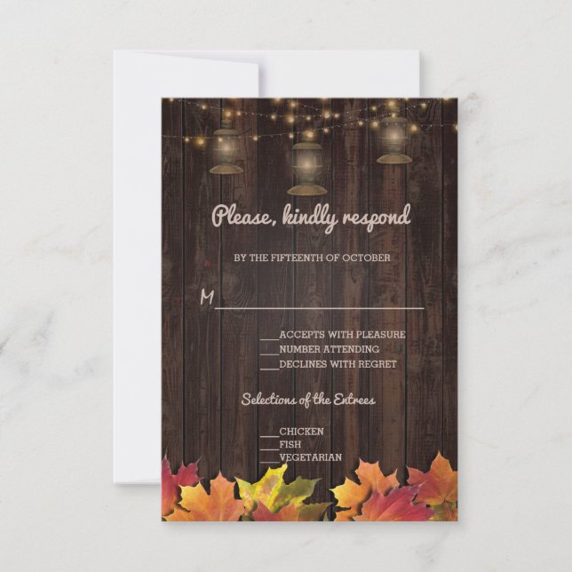 Vintage Fall Leaves Old Lanterns Wood RSVP (Front)