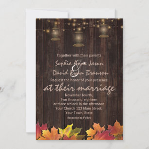 Vintage Fall Leaves Old Lanterns Wood Wedding Invitation