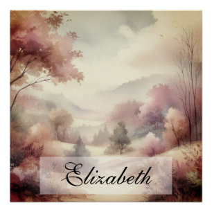 Vintage Fall Leaves Scenery neutral colors  Poster