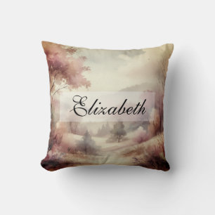 Vintage Fall Leaves Scenery neutral colors  Throw Pillow