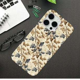 Vintage Fall Oak Leaf Elegant Blue and Gold iPhone 15 Pro Max Case