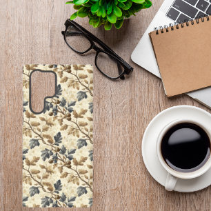 Vintage Fall Oak Leaf Elegant Blue and Gold Samsung Galaxy S22 Ultra Case