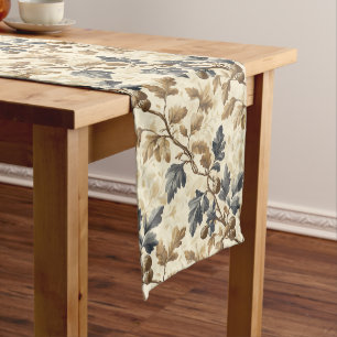 Vintage Fall Oak Leaf Elegant Blue and Gold Short Table Runner