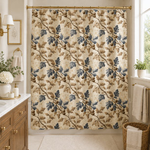 Vintage Fall Oak Leaf   Elegant Blue and Gold Shower Curtain
