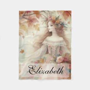 Vintage Fall Princess with Autumn leaves Fleece Blanket