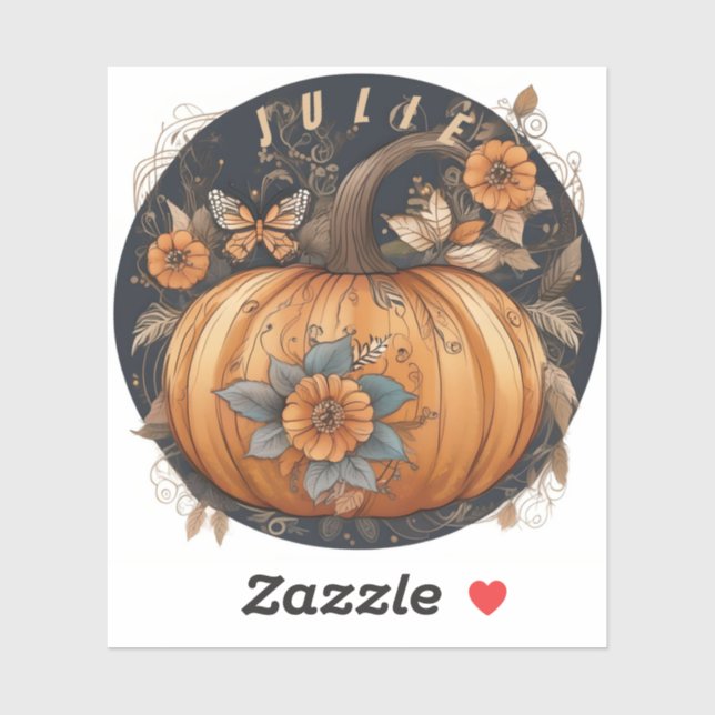 Vintage Fall Pumpkin. Fall Pumpkin and Flowers,    Sticker (Sheet)