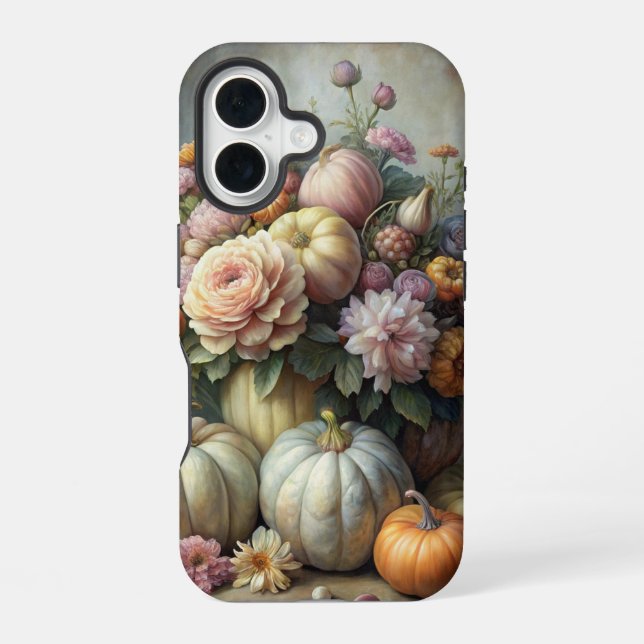 VINTAGE FALL PUMPKIN SCENE WITH FLOWERS IPHONE CASE (Back)